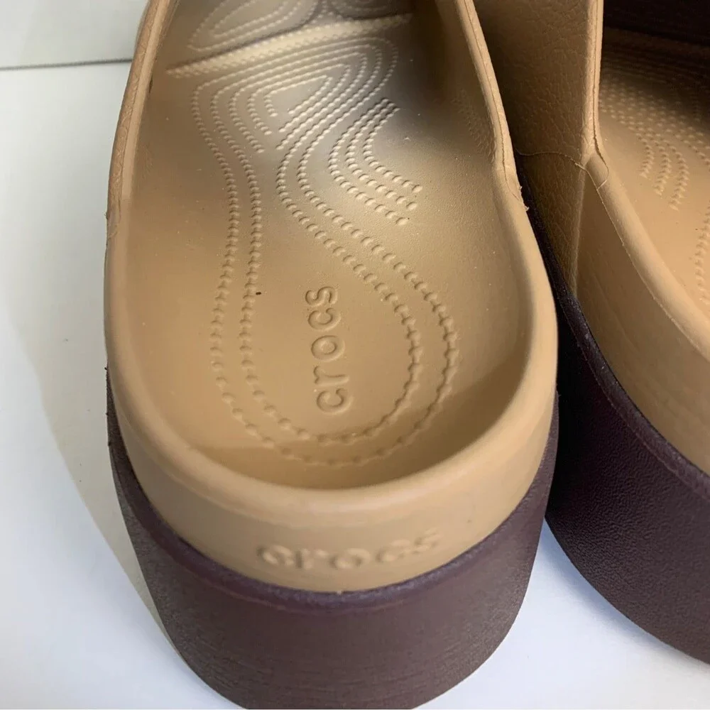 Crocs Dylan Platform Clog Shoes Womens 11 Tan Brown Comfort Chunky Mule Slip On - Picture 5 of 11